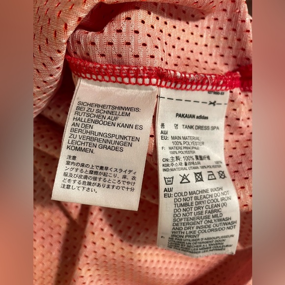 Adidas Red Mesh Striped Tank Side Slit Dress with Embroidered Emblem & Signature - Picture 6 of 9